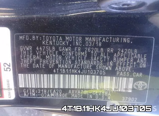 4T1B11HK4JU103705 фото 10