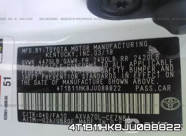4T1B11HK8JU088822 фото 10