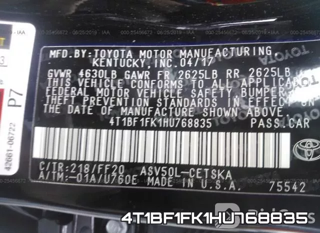 4T1BF1FK1HU768835 фото 10
