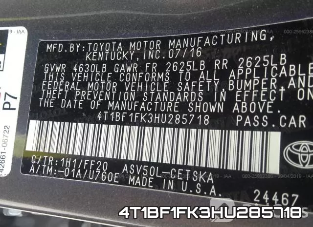 4T1BF1FK3HU285718 фото 10
