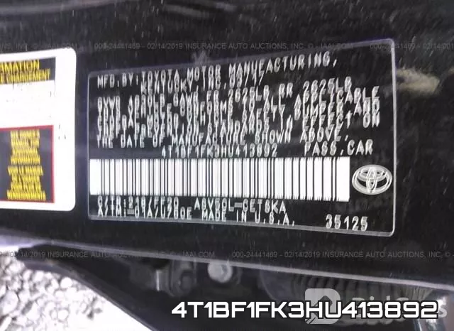 4T1BF1FK3HU413892 фото 10