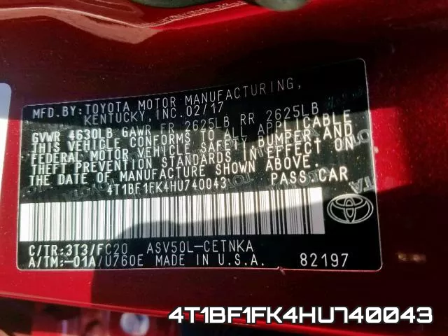4T1BF1FK4HU740043 фото 2