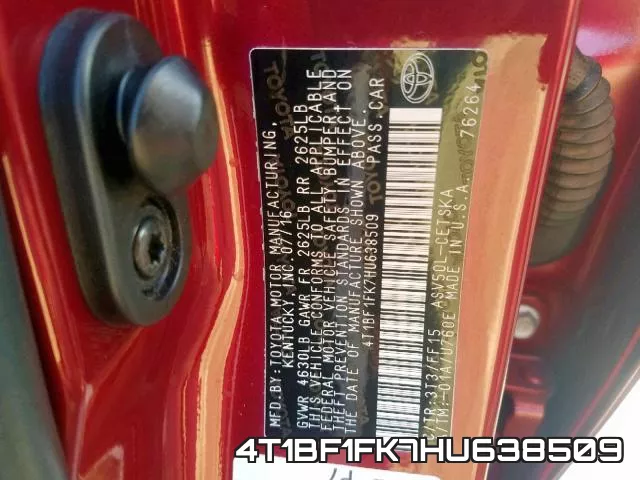4T1BF1FK7HU638509 фото 2