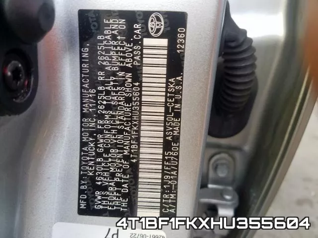 4T1BF1FKXHU355604 фото 2