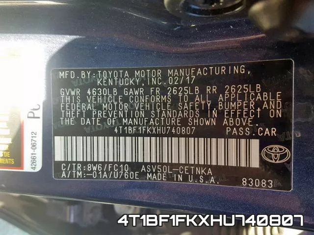 4T1BF1FKXHU740807 фото 2