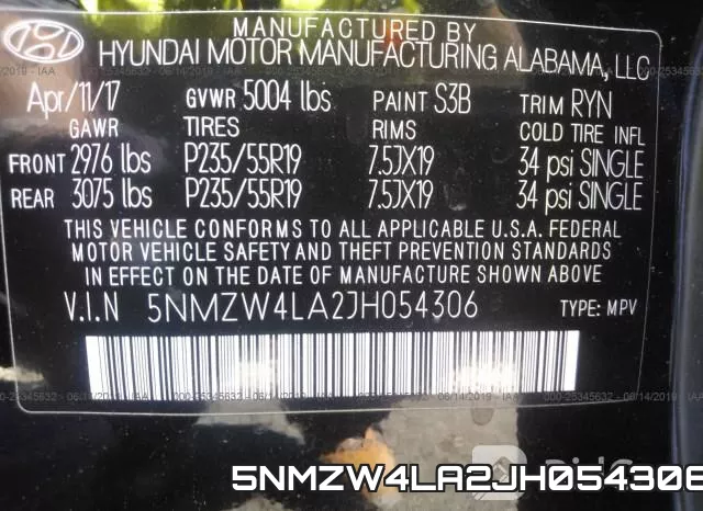 5NMZW4LA2JH054306 фото 10