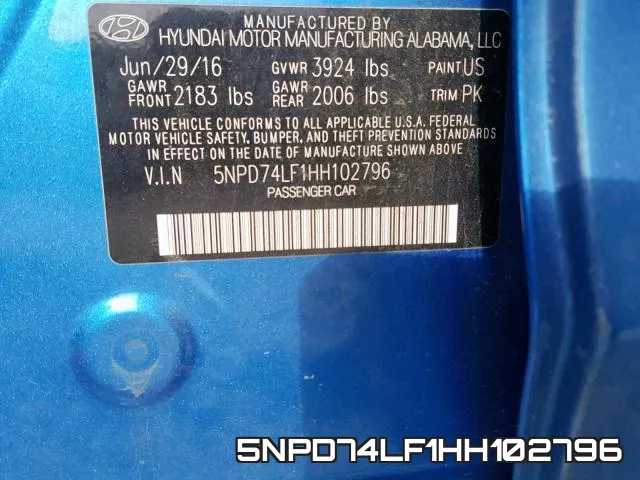 5NPD74LF1HH102796 фото 2