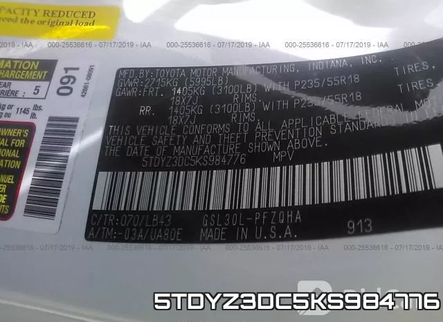 5TDYZ3DC5KS984776 фото 10
