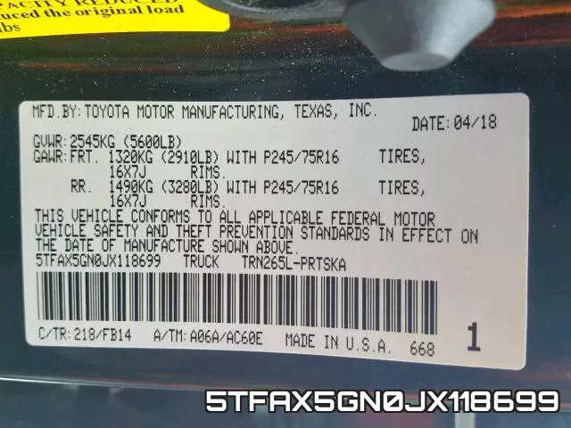 5TFAX5GN0JX118699 фото 2