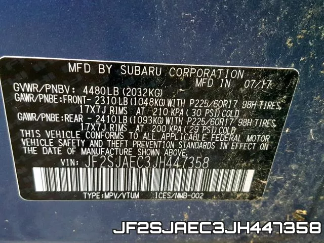 JF2SJAEC3JH447358 фото 2