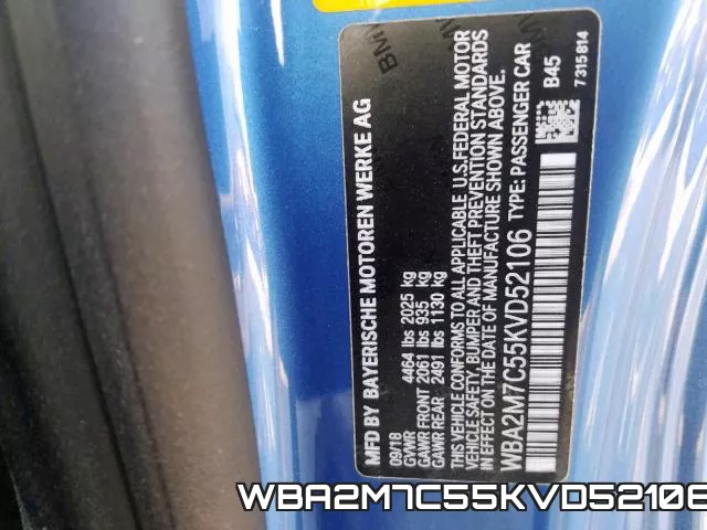 WBA2M7C55KVD52106 фото 2