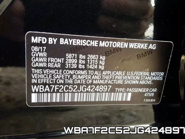 WBA7F2C52JG424897 фото 2