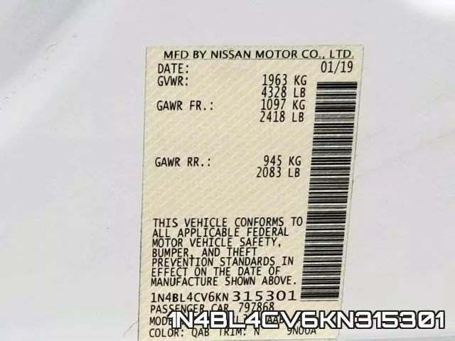 1N4BL4CV6KN315301 фото 2