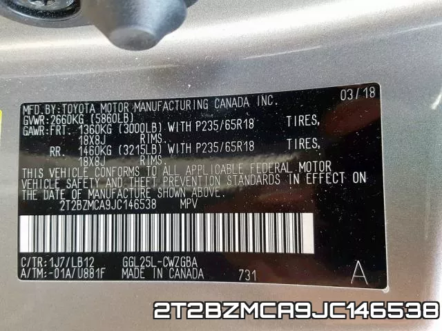 2T2BZMCA9JC146538 фото 2
