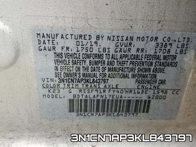 3N1CN7AP3KL843797 фото 2