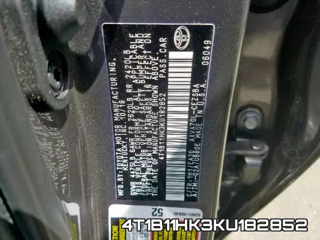 4T1B11HK3KU182852 фото 2