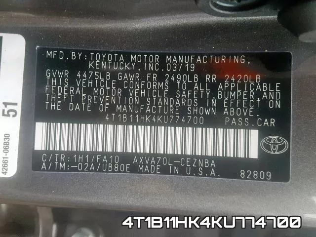 4T1B11HK4KU774700 фото 2