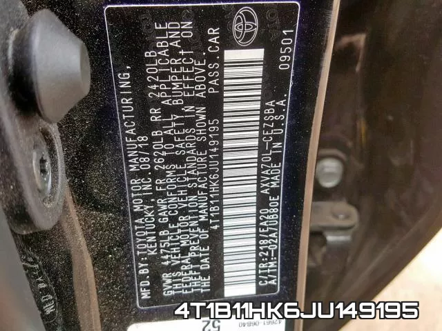 4T1B11HK6JU149195 фото 2