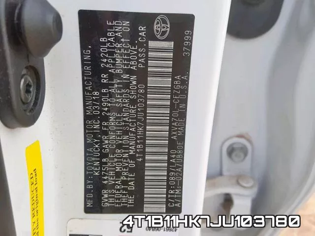 4T1B11HK7JU103780 фото 2
