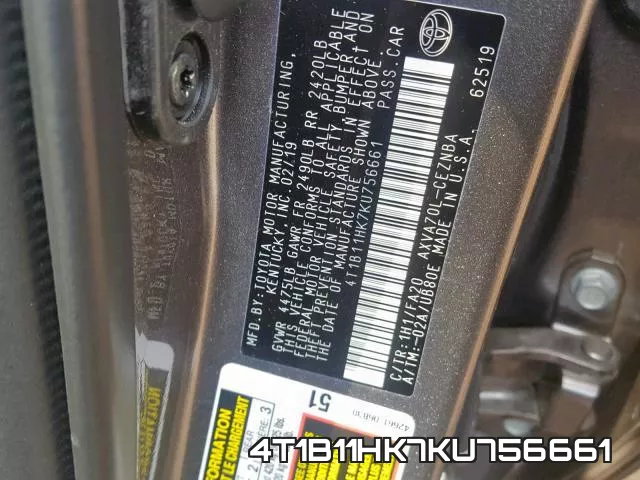 4T1B11HK7KU756661 фото 2