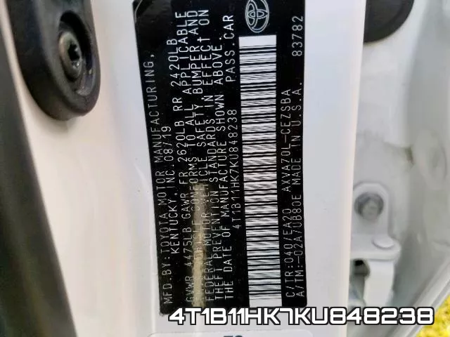 4T1B11HK7KU848238 фото 2