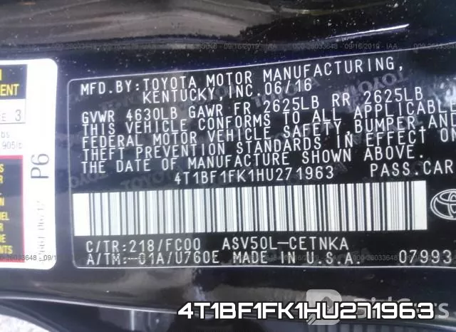 4T1BF1FK1HU271963 фото 10
