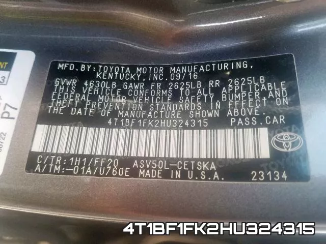 4T1BF1FK2HU324315 фото 2