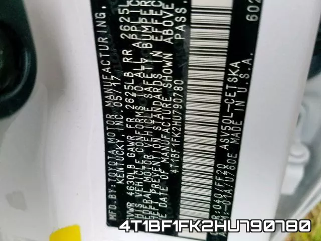 4T1BF1FK2HU790780 фото 2