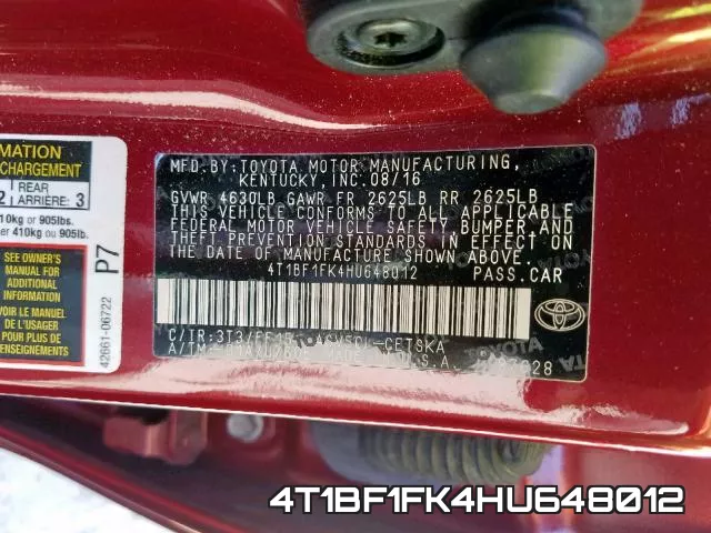 4T1BF1FK4HU648012 фото 2