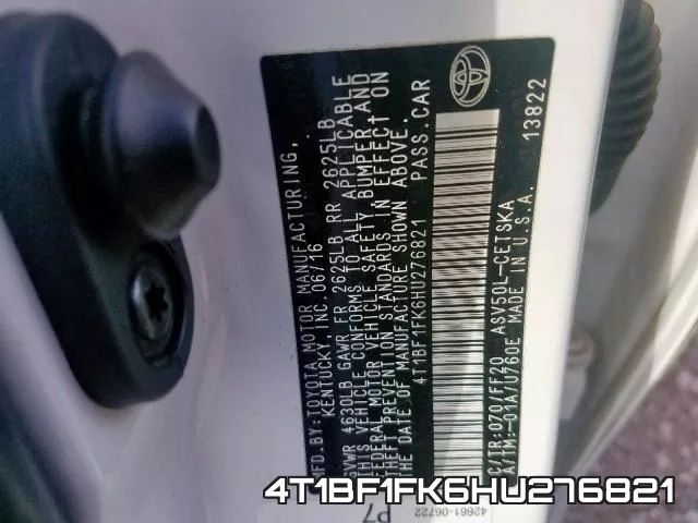 4T1BF1FK6HU276821 фото 2