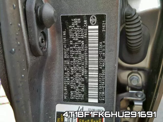 4T1BF1FK6HU291691 фото 2