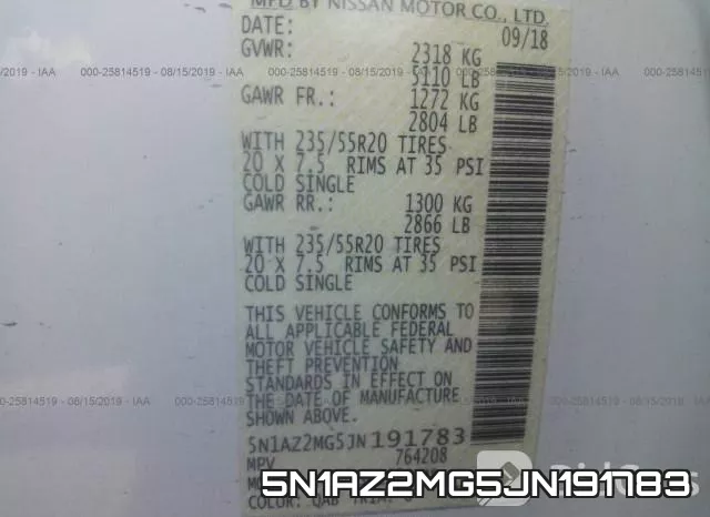 5N1AZ2MG5JN191783 фото 10