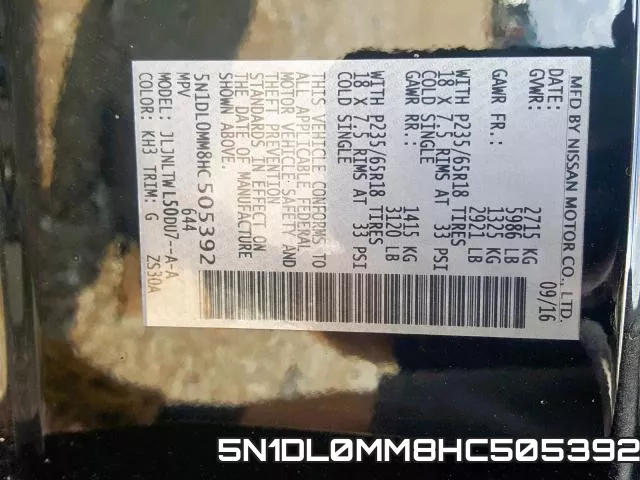 5N1DL0MM8HC505392 фото 2