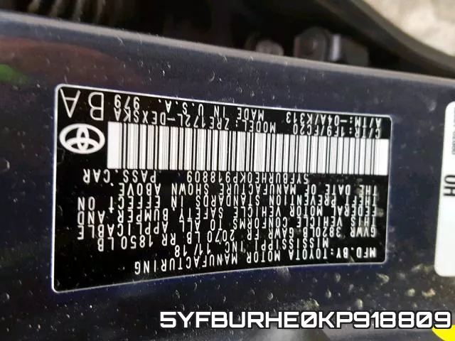 5YFBURHE0KP918809 фото 2