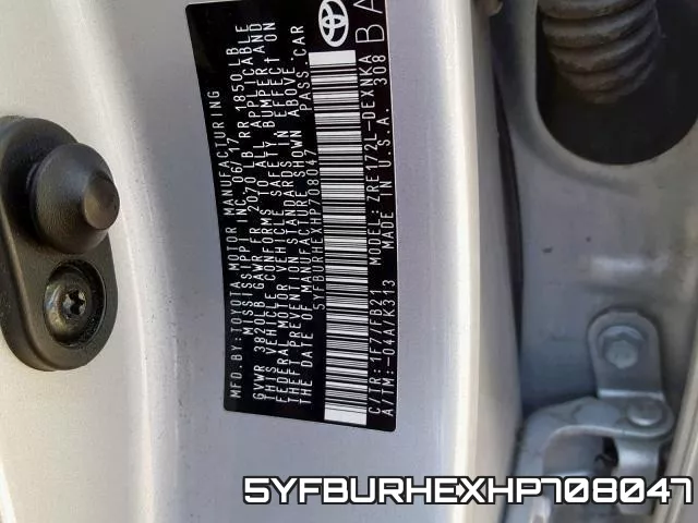 5YFBURHEXHP708047 фото 2