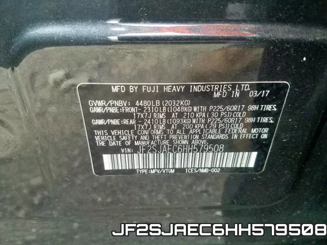 JF2SJAEC6HH579508 фото 2