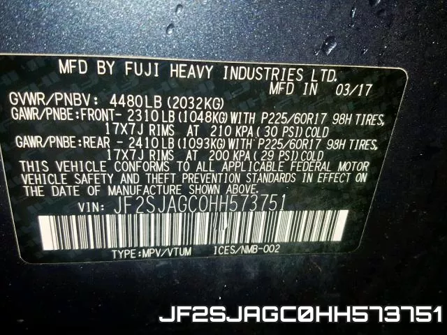 JF2SJAGC0HH573751 фото 2