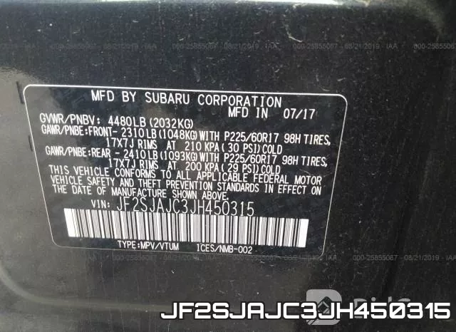 JF2SJAJC3JH450315 фото 10