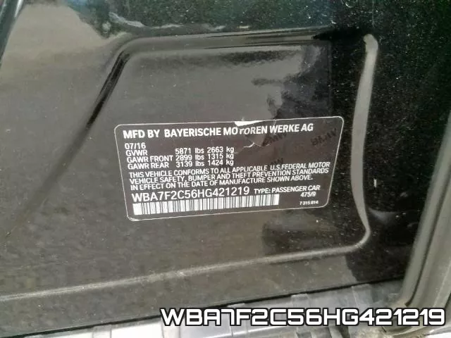 WBA7F2C56HG421219 фото 2