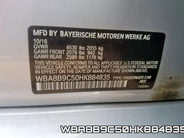 WBA8B9C50HK884835 фото 2