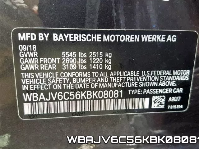 WBAJV6C56KBK08081 фото 2