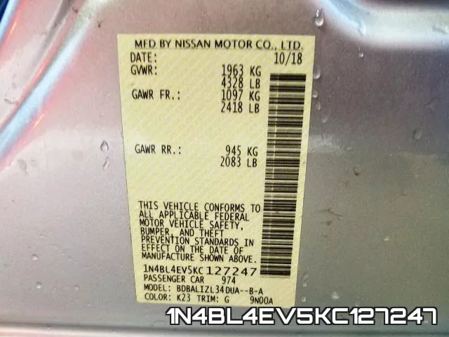 1N4BL4EV5KC127247 фото 2