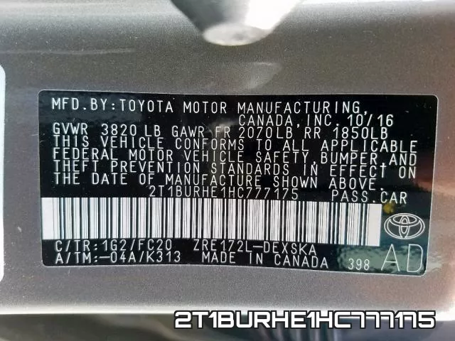2T1BURHE1HC777175 фото 2