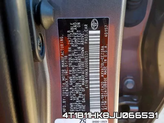 4T1B11HK8JU066531 фото 2