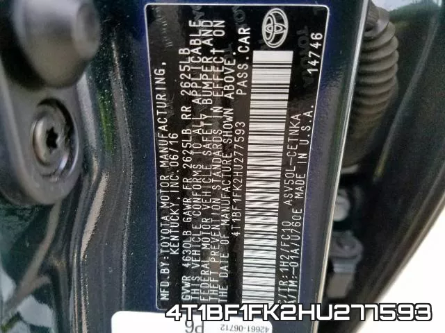 4T1BF1FK2HU277593 фото 2