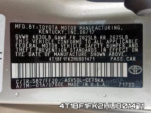 4T1BF1FK2HU801471 фото 2