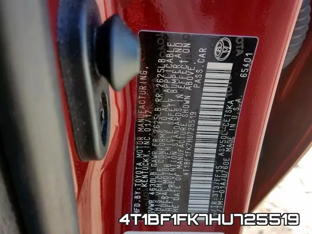 4T1BF1FK7HU725519 фото 2