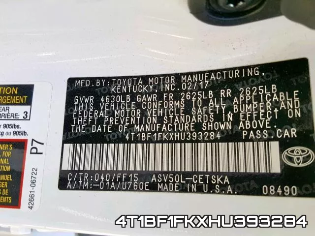 4T1BF1FKXHU393284 фото 2
