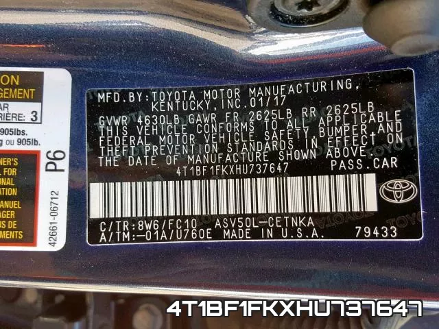 4T1BF1FKXHU737647 фото 2