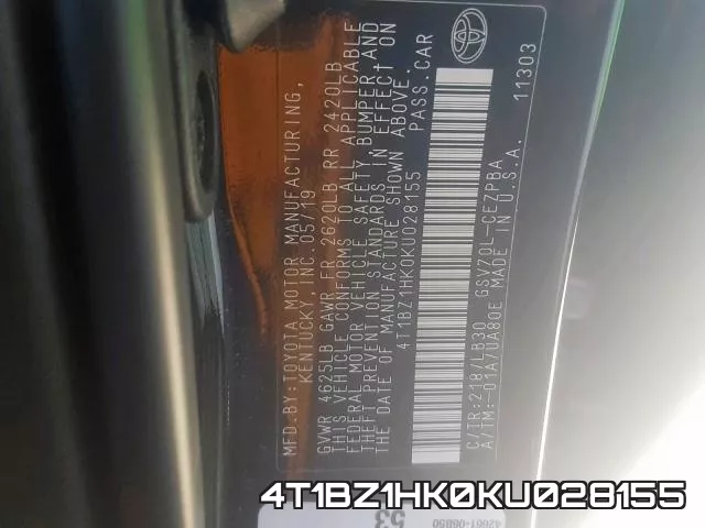 4T1BZ1HK0KU028155 фото 2